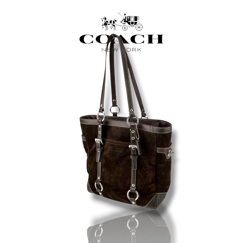 Coach F12834 Y2K Gallery Lunch Tote Chocolate Brown Suede Shoulder Bag - Picture 4 of 15